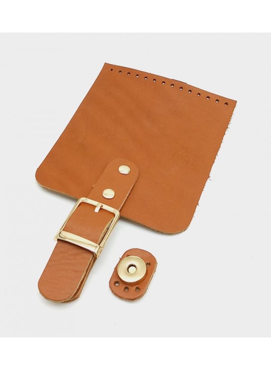Çanta Aksesuar Gerçek Deri 21x12 cm Taba Renk Çanta Kapağı Light Gold Metalli
