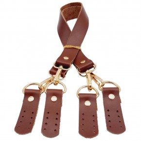 Çanta Aksesuar Gerçek Deri 55 cm Misu Model Çift Sap Kızıl Kahve Renk Light Gold Metal