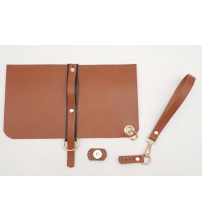 Çanta Aksesuar Gerçek Deri Abiye Cluch Çanta Seti Taba Renk Light Gold Metalli