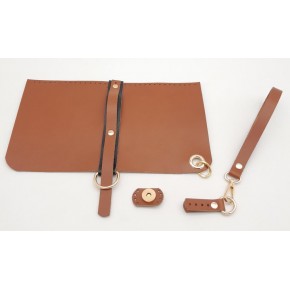 Çanta Aksesuar Gerçek Deri Abiye Cluch Çanta Seti Taba Renk Light Gold Metalli