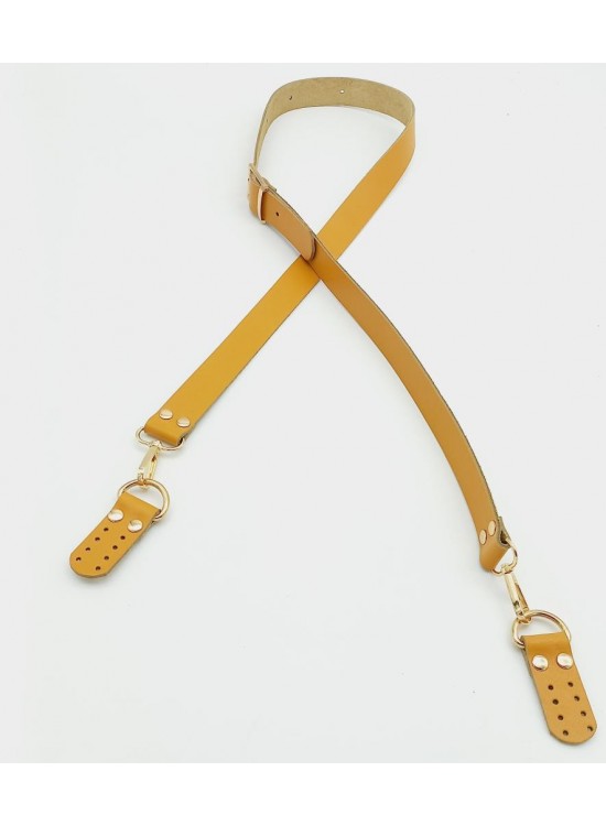 Çanta Aksesuar Gerçek Deri Ayarlı Uzun Sap 2.3X130 Hardal Light Gold Metalli