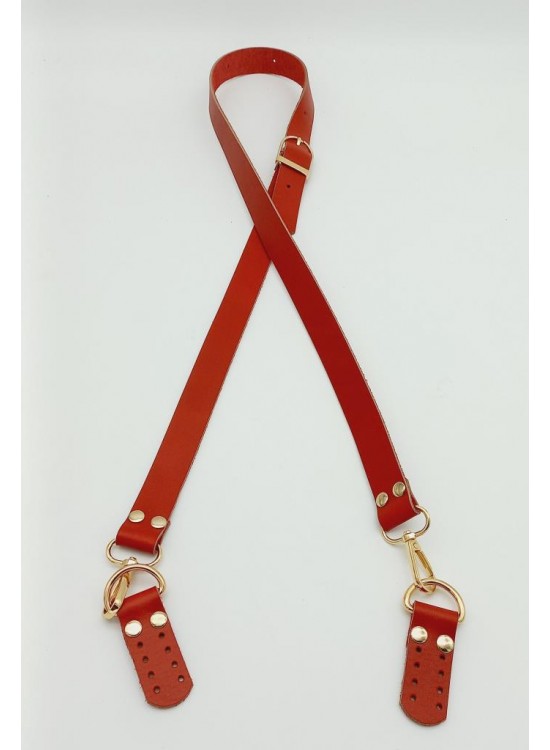 Çanta Aksesuar Gerçek Deri Ayarlı Uzun Sap 2.3X130 Kırmızı Light Gold Metalli
