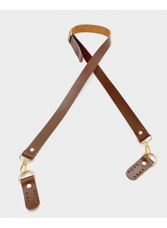 Çanta Aksesuar Gerçek Deri Ayarlı Uzun Sap 2.3X130 Kızıl Kahve Light Gold Metalli