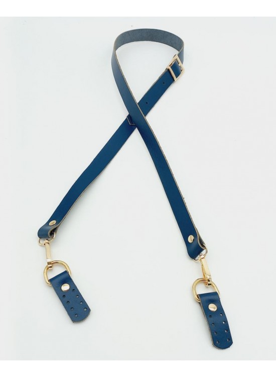 Çanta Aksesuar Gerçek Deri Ayarlı Uzun Sap 2X130 Lacivert Light Gold Metalli