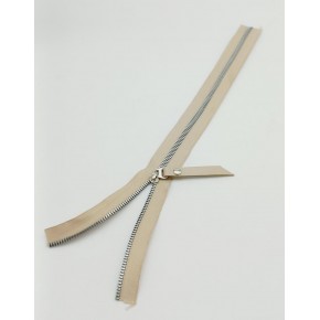 Çanta Aksesuar Gerçek Deri Başlıklı Bej Fermuar 40 Cm Gümüş Metal