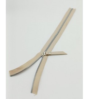 Çanta Aksesuar Gerçek Deri Başlıklı Bej Fermuar 40 Cm Gümüş Metal