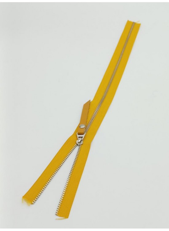 Çanta Aksesuar Gerçek Deri Başlıklı Hardal Fermuar 40 Cm Gümüş Metal