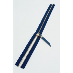 Çanta Aksesuar Gerçek Deri Başlıklı Lacivert Fermuar 40 Cm Light Gold Metal