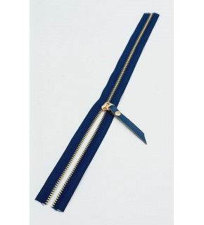 Çanta Aksesuar Gerçek Deri Başlıklı Lacivert Fermuar 40 Cm Light Gold Metal