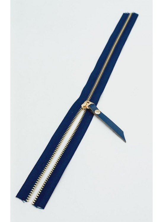 Çanta Aksesuar Gerçek Deri Başlıklı Lacivert Fermuar 40 Cm Light Gold Metal