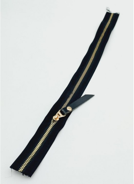 Çanta Aksesuar Gerçek Deri Başlıklı Siyah Fermuar 40 Cm Light Gold Metal