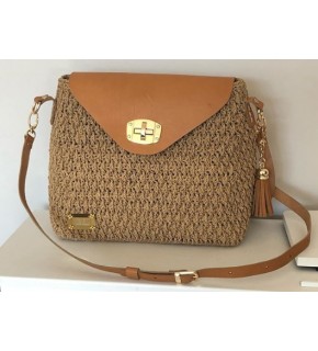 Çanta Aksesuar Gerçek Deri Çanta Seti Püsküllü Açık Taba Gold Metal