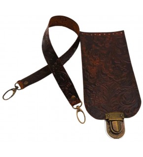 Çanta Aksesuar Gerçek Deri Çiçek Desenli Kapak ve Sap Seti Antik Metalli