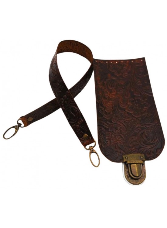 Çanta Aksesuar Gerçek Deri Çiçek Desenli Kapak ve Sap Seti Antik Metalli