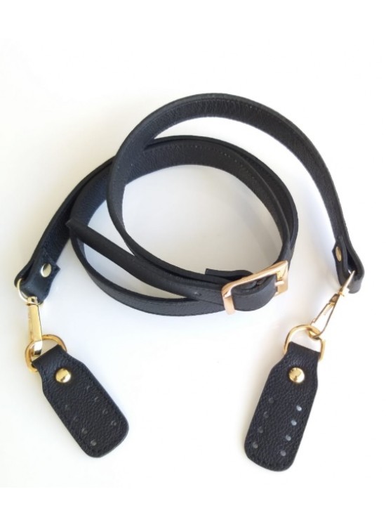 Çanta Aksesuar Gerçek Deri Çift Kat, Dikişli Uzun Sap Siyah