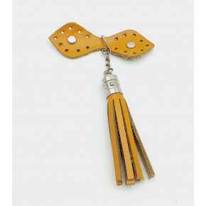 Çanta Aksesuar Gerçek Deri Hardal Cluch Püskül Gümüş Metalli