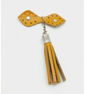 Çanta Aksesuar Gerçek Deri Hardal Cluch Püskül Gümüş Metalli