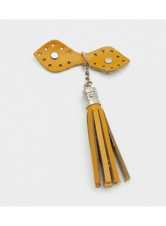 Çanta Aksesuar Gerçek Deri Hardal Cluch Püskül Gümüş Metalli