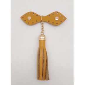 Çanta Aksesuar Gerçek Deri Hardal Cluch Püskül Light Gold Metalli