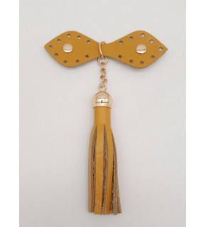 Çanta Aksesuar Gerçek Deri Hardal Cluch Püskül Light Gold Metalli