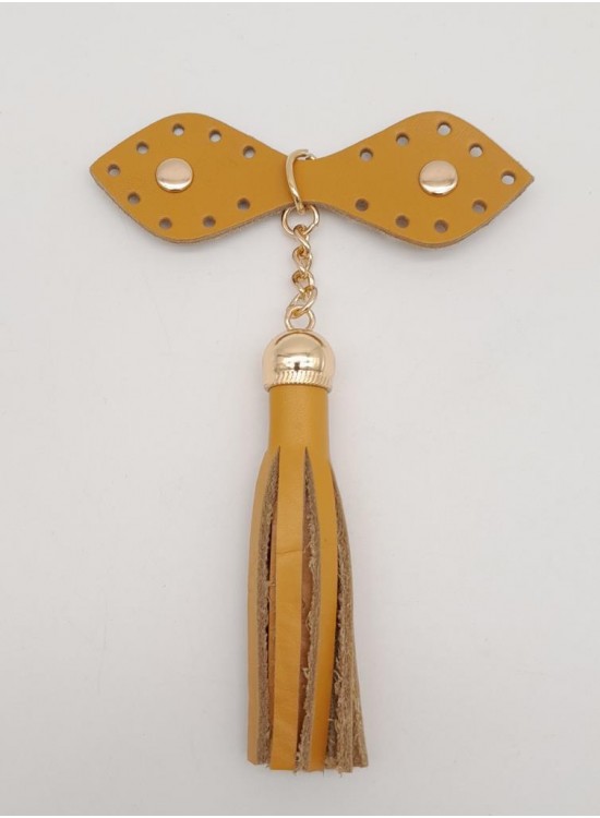 Çanta Aksesuar Gerçek Deri Hardal Cluch Püskül Light Gold Metalli