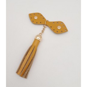 Çanta Aksesuar Gerçek Deri Hardal Cluch Püskül Light Gold Metalli