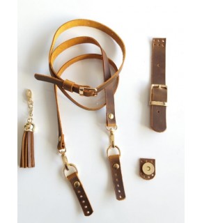 Çanta Aksesuar Gerçek Deri Hardal Sarı Crazy Oil Çanta Seti Püsküllü