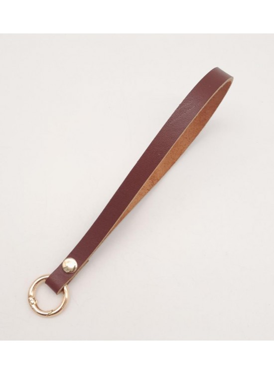 Çanta Aksesuar Gerçek Deri Kızıl Kahve Halkalı Elcik Light Gold Metalli