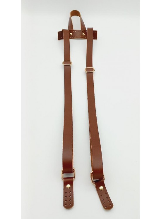 Çanta Aksesuar Gerçek Deri Kızıl Kahve Sırt Çanta Sapı Light Gold Metalli