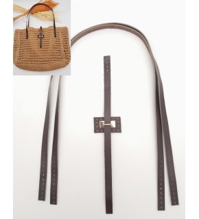 Çanta Aksesuar Gerçek Deri Köprü Kilitli Çanta Seti Koyu Kahverengi Light Gold Metalli