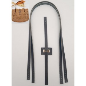 Çanta Aksesuar Gerçek Deri Köprü Kilitli Çanta Seti Siyah Renk Light Gold Metalli