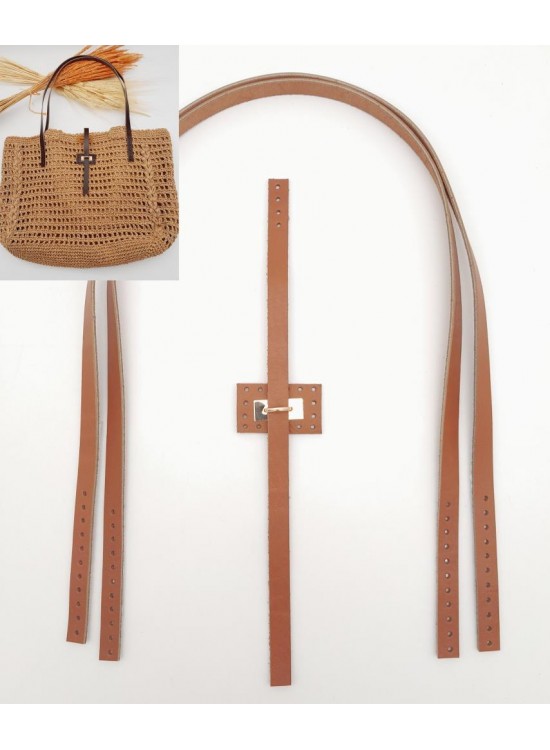 Çanta Aksesuar Gerçek Deri Köprü Kilitli Çanta Seti Taba Renk Light Gold Metalli