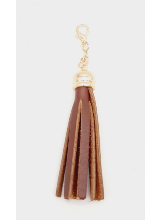 Çanta Aksesuar Gerçek Deri Kovanlı Püskül Kızıl Kahve Light Gold Metalli