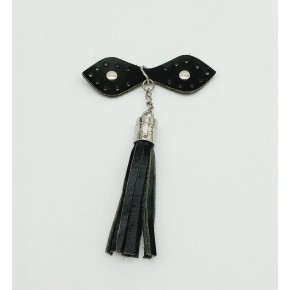 Çanta Aksesuar Gerçek Deri Siyah Cluch Püskül Gümüş Metalli