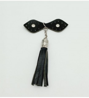 Çanta Aksesuar Gerçek Deri Siyah Cluch Püskül Gümüş Metalli