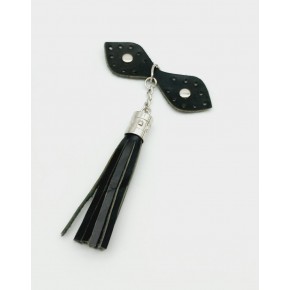 Çanta Aksesuar Gerçek Deri Siyah Cluch Püskül Gümüş Metalli