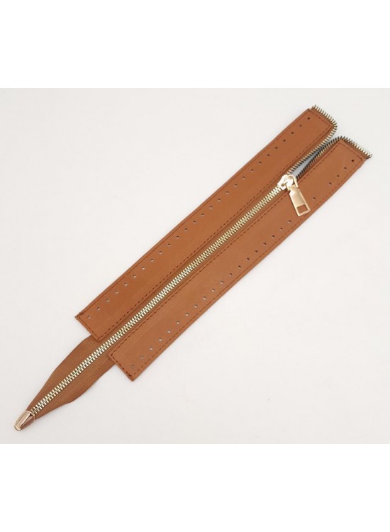 Çanta Aksesuar Gerçek Derili 28 Cm Taba Renk Fermuar Light Gold Metalli