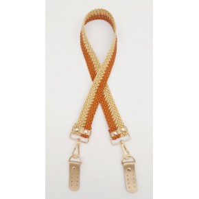 Çanta Aksesuar Gold Taba Renk Böceli Deri Hasır Örgü Çanta Sapı Light Gold Metalli