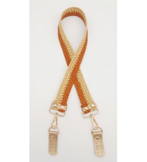 Çanta Aksesuar Gold Taba Renk Böceli Deri Hasır Örgü Çanta Sapı Light Gold Metalli