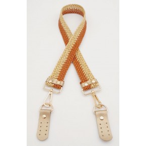 Çanta Aksesuar Gold Taba Renk Böceli Deri Hasır Örgü Çanta Sapı Light Gold Metalli