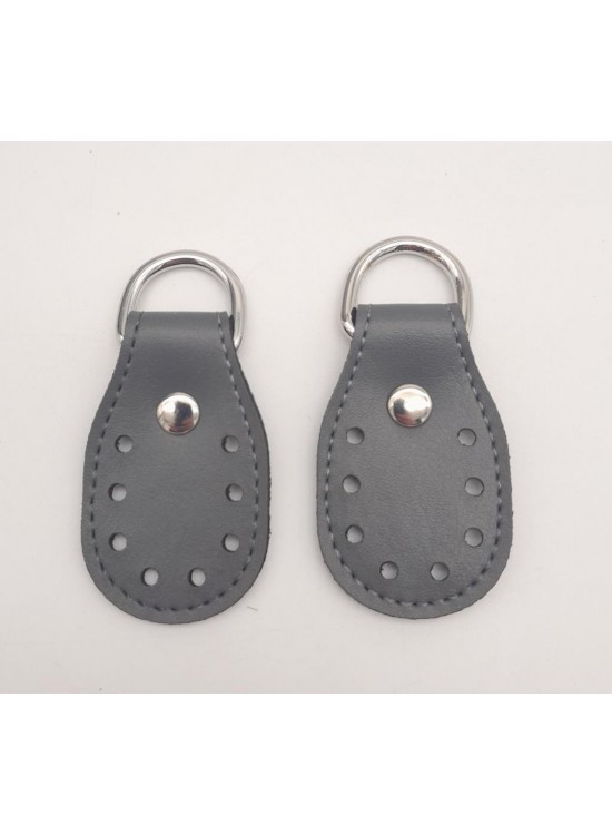 Çanta Aksesuar Gri Çift Kat Dikişli Suni Deri Sapucu Böce Gümüş Metalli