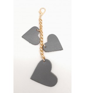 Çanta Aksesuar Gri Gerçek Deri Kalpli Süs Püskül Light Gold Zincirli