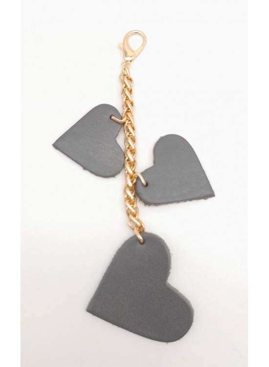 Çanta Aksesuar Gri Gerçek Deri Kalpli Süs Püskül Light Gold Zincirli
