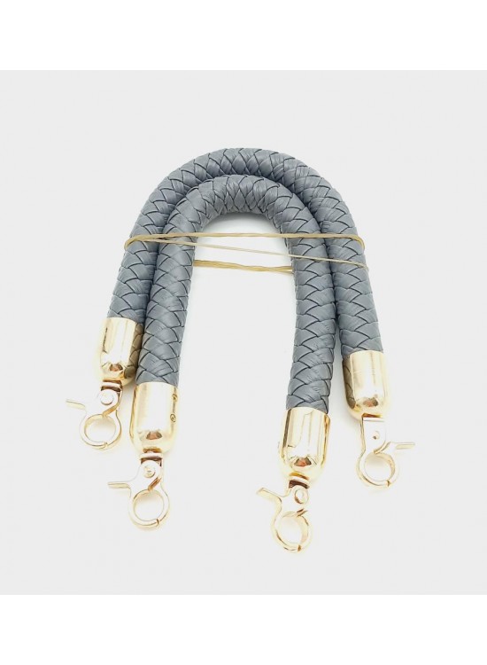 Çanta Aksesuar Gri Kısa Örme Çanta Sapı Light Gold Metal