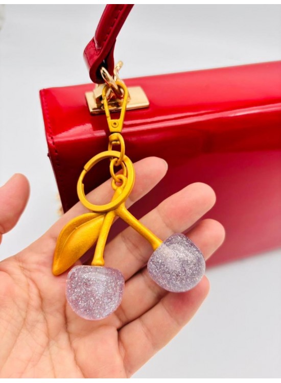 Çanta Aksesuar Gri Simli  Kiraz Anahtarlık , Çanta Süsü Antik- Gold Metalli