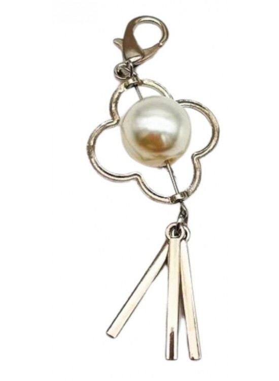 Çanta Aksesuar Gümüş Renk Çanta Süsü (Yonca İnci Boncuklu)