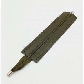 Çanta Aksesuar Haki Renk 28 Cm Derili Fermuar Gümüş Metalli