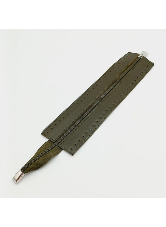 Çanta Aksesuar Haki Renk 28 Cm Derili Fermuar Gümüş Metalli