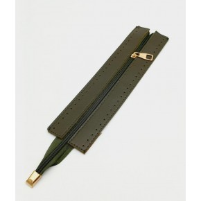 Çanta Aksesuar Haki Renk 28 Cm Derili Fermuar Light Gold Metalli