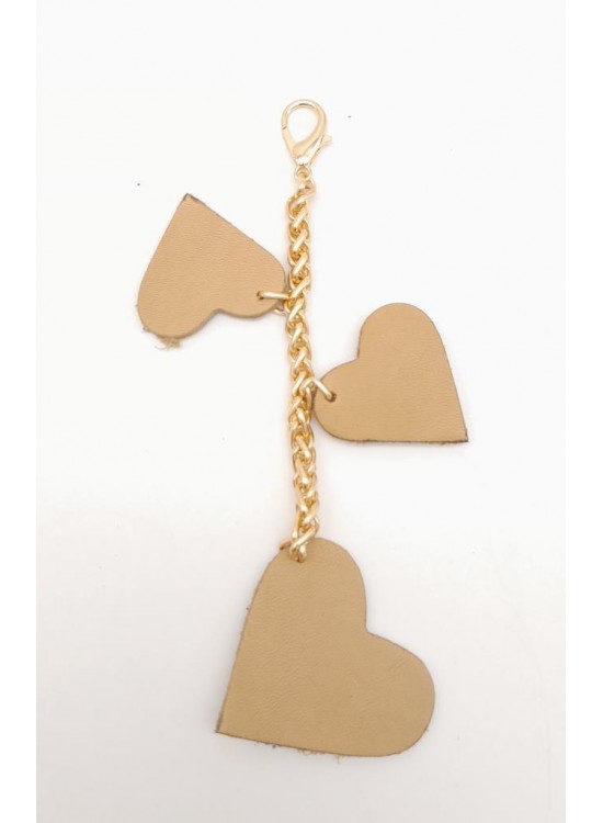 Çanta Aksesuar Ham Doğal Gerçek Deri Kalpli Süs Püskül Light Gold Zincirli